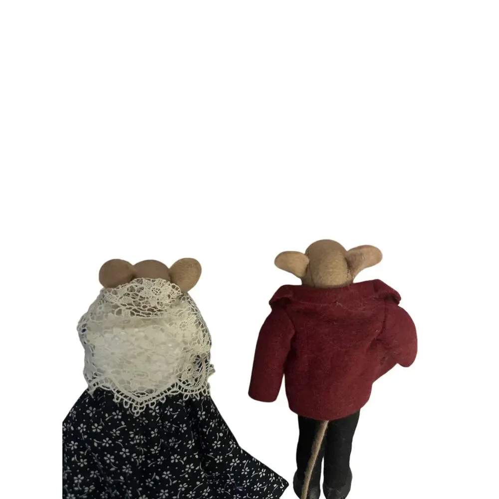 Vintage Set x2 Victorian Mice Mouse Couple Handmade Anthropomorphic Decor